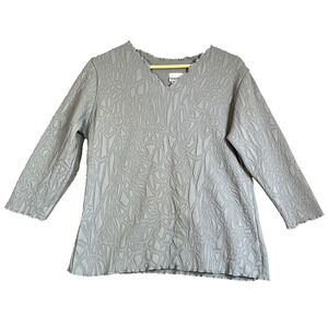 Haystacks Top Quilted Surreal Textured Women’s Large Blue Grey 3/4 Sleeve 3D